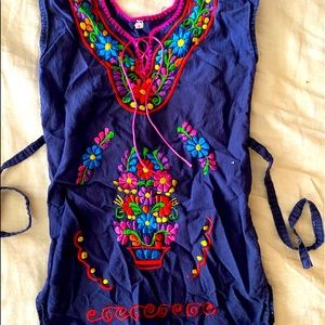 Girls tot Mexican embroidered dress. Navy blue. Good kids condition.
